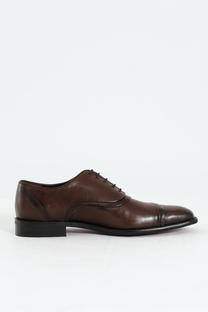 Leather Oxford Toe Cap Dress Shoe - Brown
