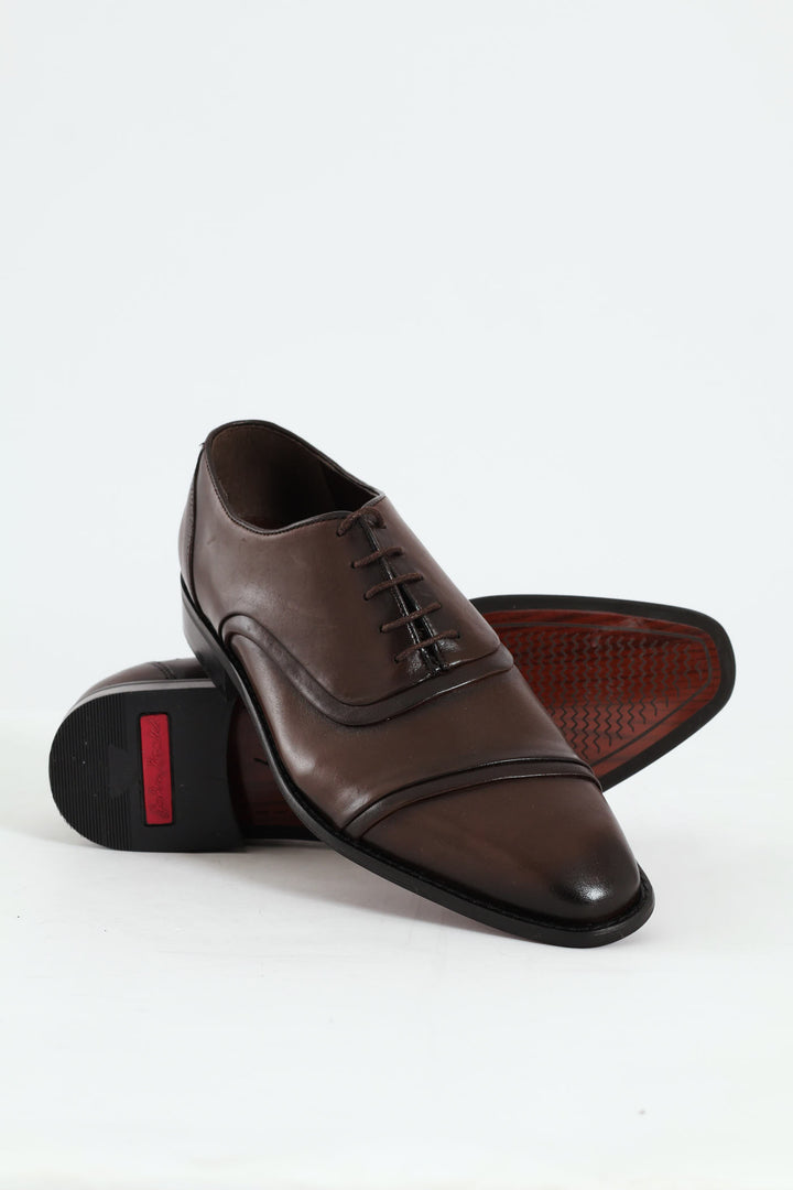 Leather Oxford Toe Cap Dress Shoe - Brown