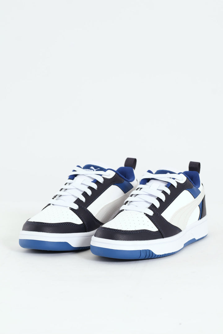 Boys Puma Rebound V6 Low Sneaker - White/Blue