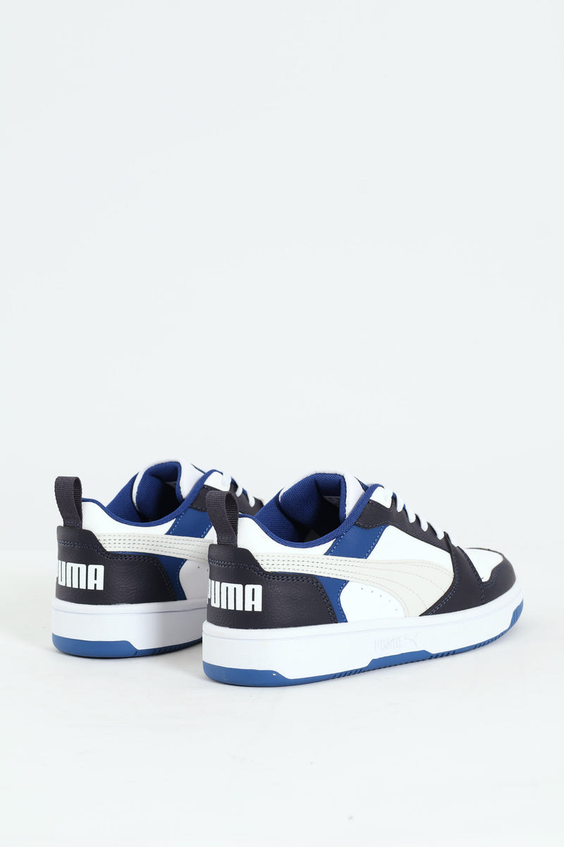 Boys Puma Rebound V6 Low Sneaker - White/Blue