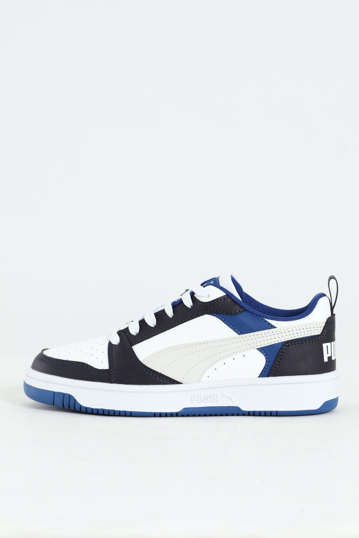 Boys Puma Rebound V6 Low Sneaker - White/Blue