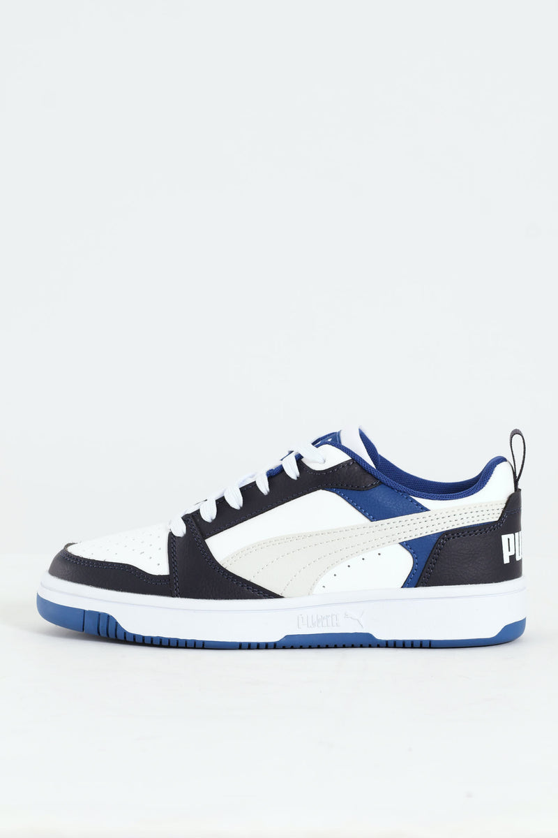 Boys Puma Rebound V6 Low Sneaker - White/Blue