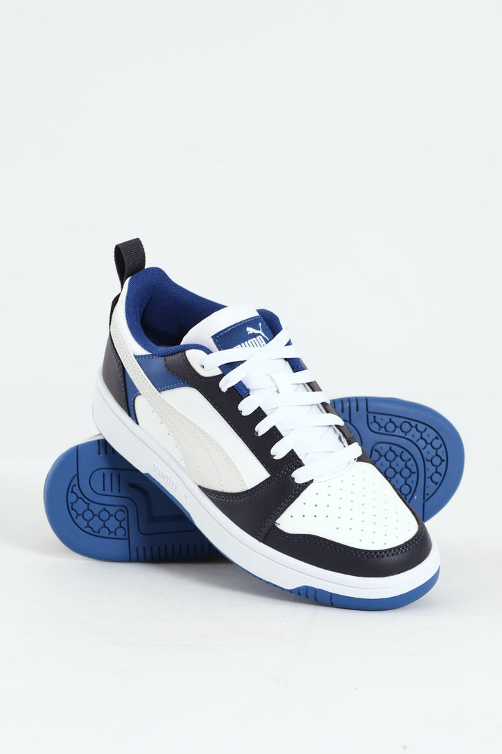 Boys Puma Rebound V6 Low Sneaker - White/Blue