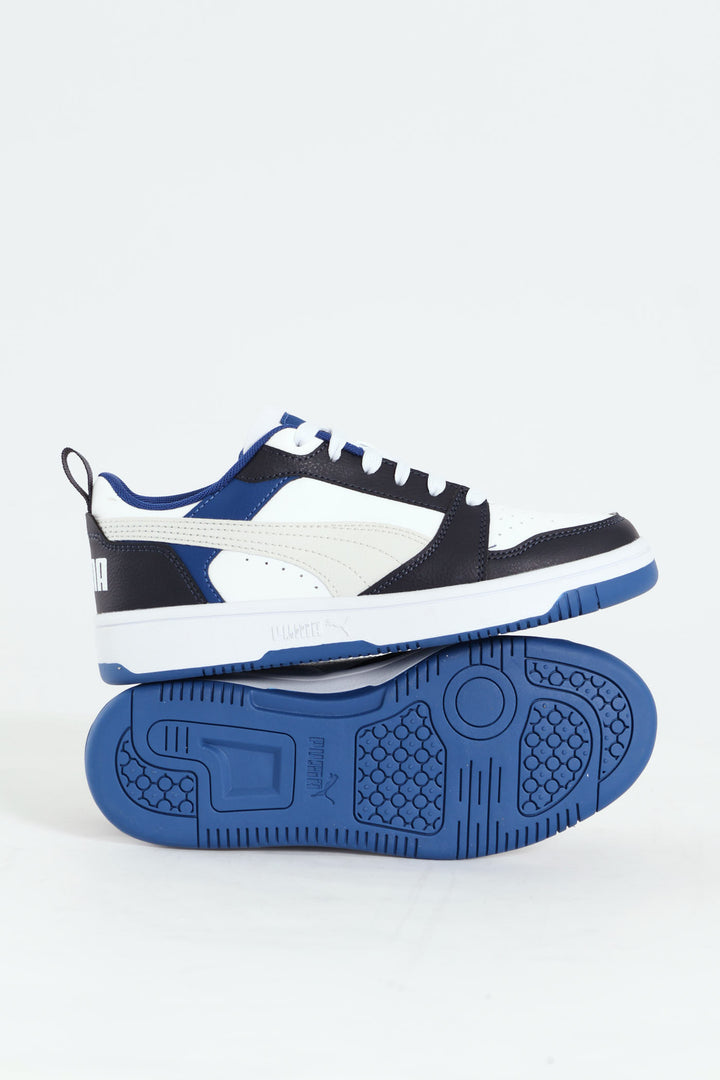 Boys Puma Rebound V6 Low Sneaker - White/Blue
