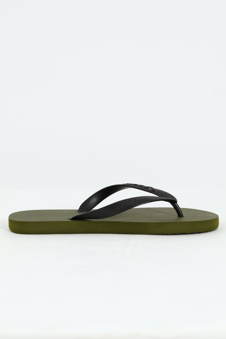 Logo Bloom Open Toe Flip Flop - Olive