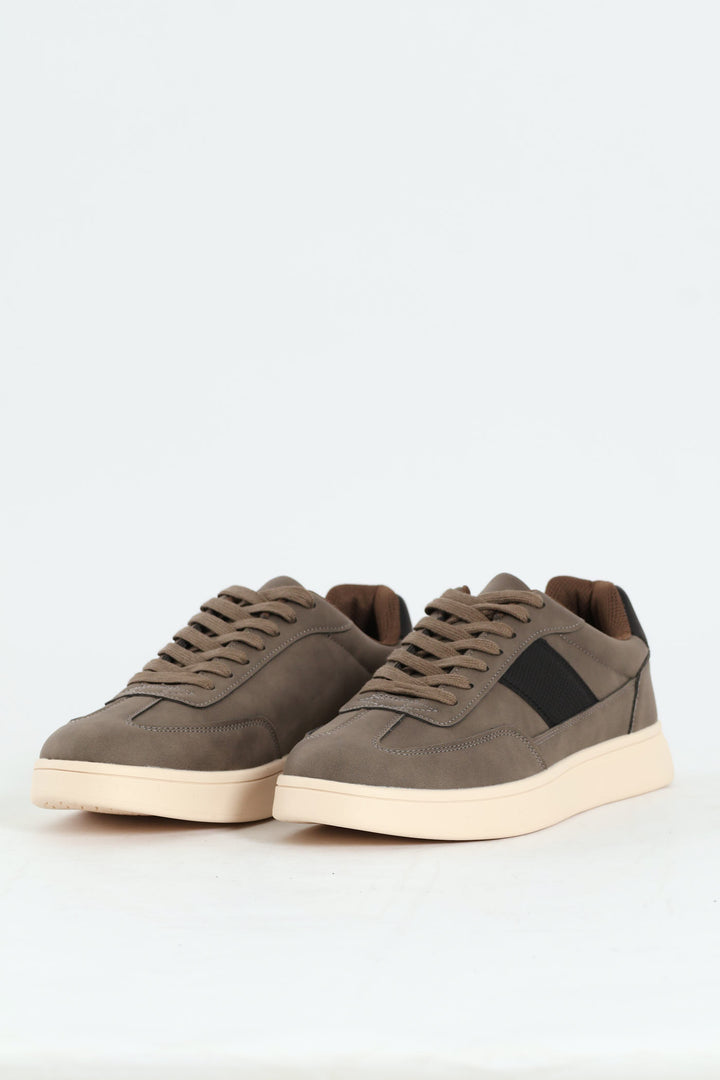 Court Sneaker With Side Stripe - Grey