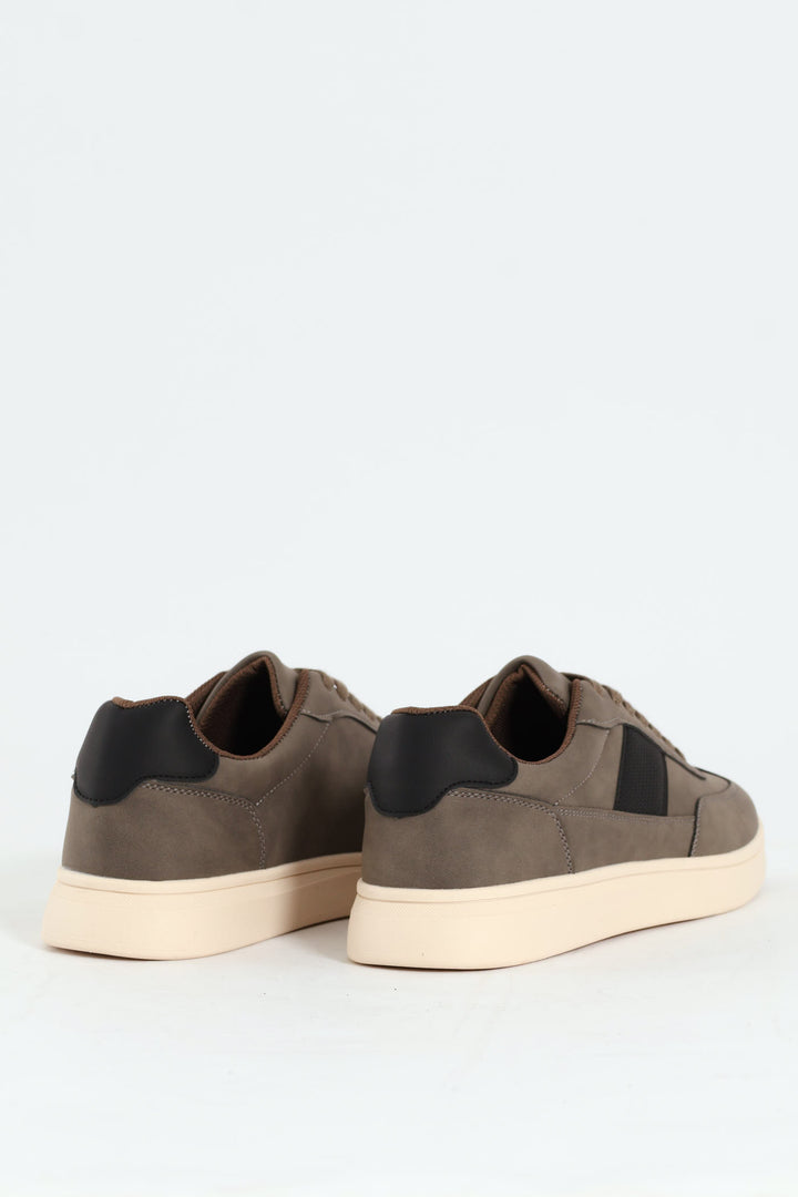 Court Sneaker With Side Stripe - Grey