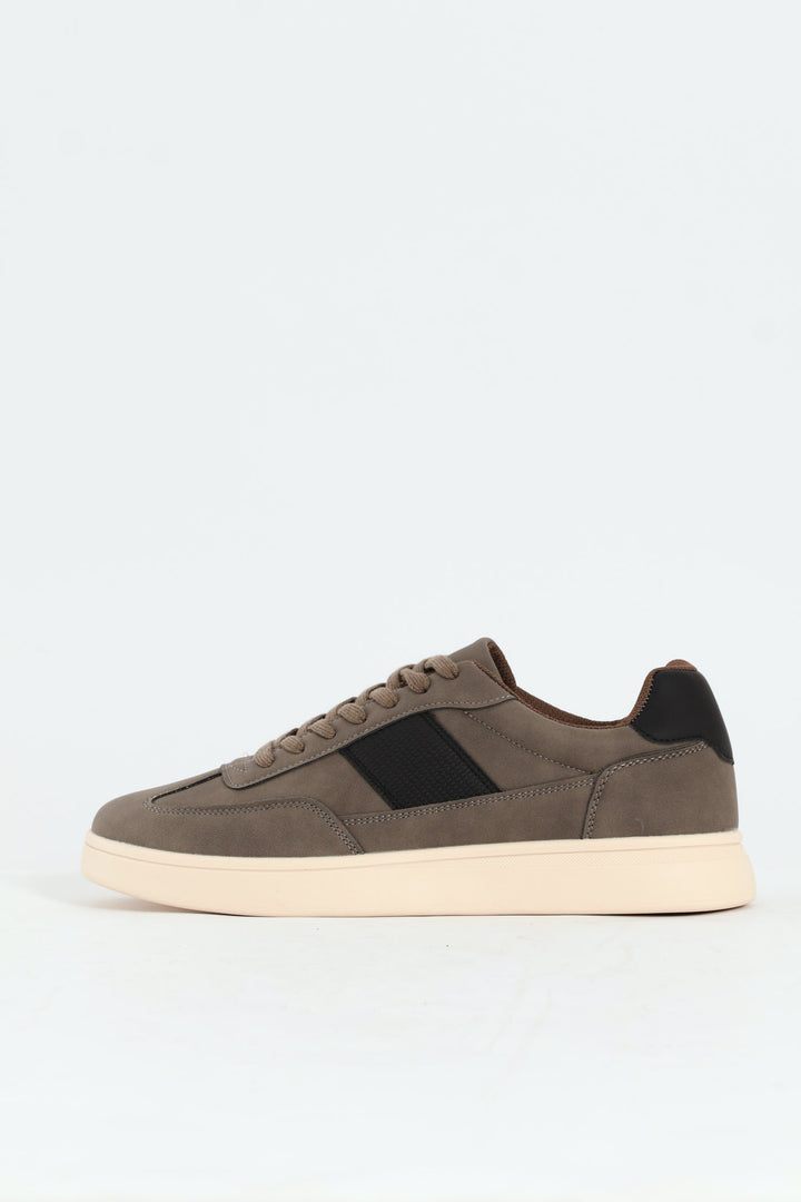 Court Sneaker With Side Stripe - Grey