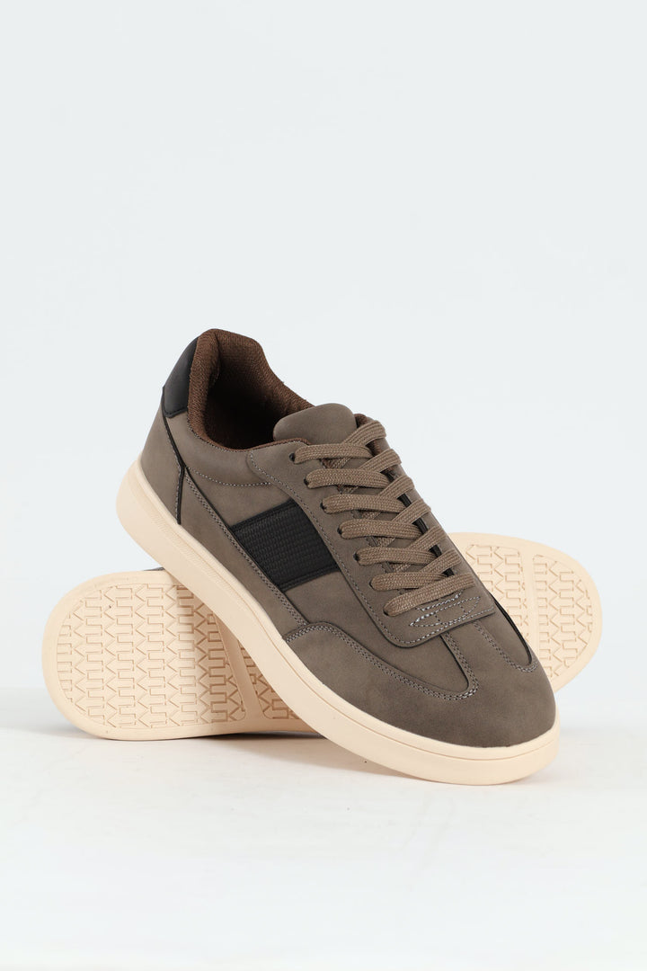 Court Sneaker With Side Stripe - Grey