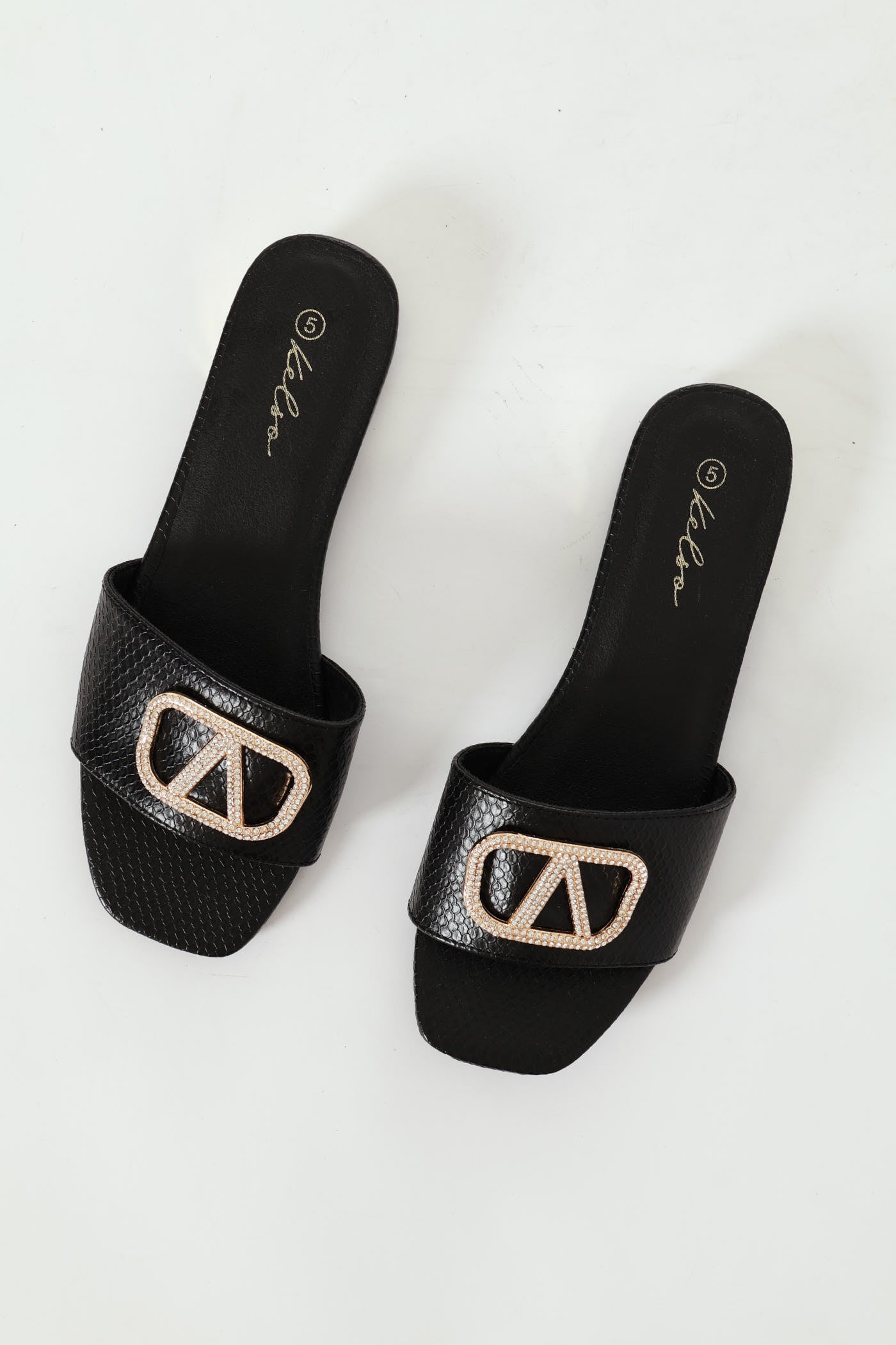 Ladies Single Band Low Block Heeled Sandal With Trim - Black