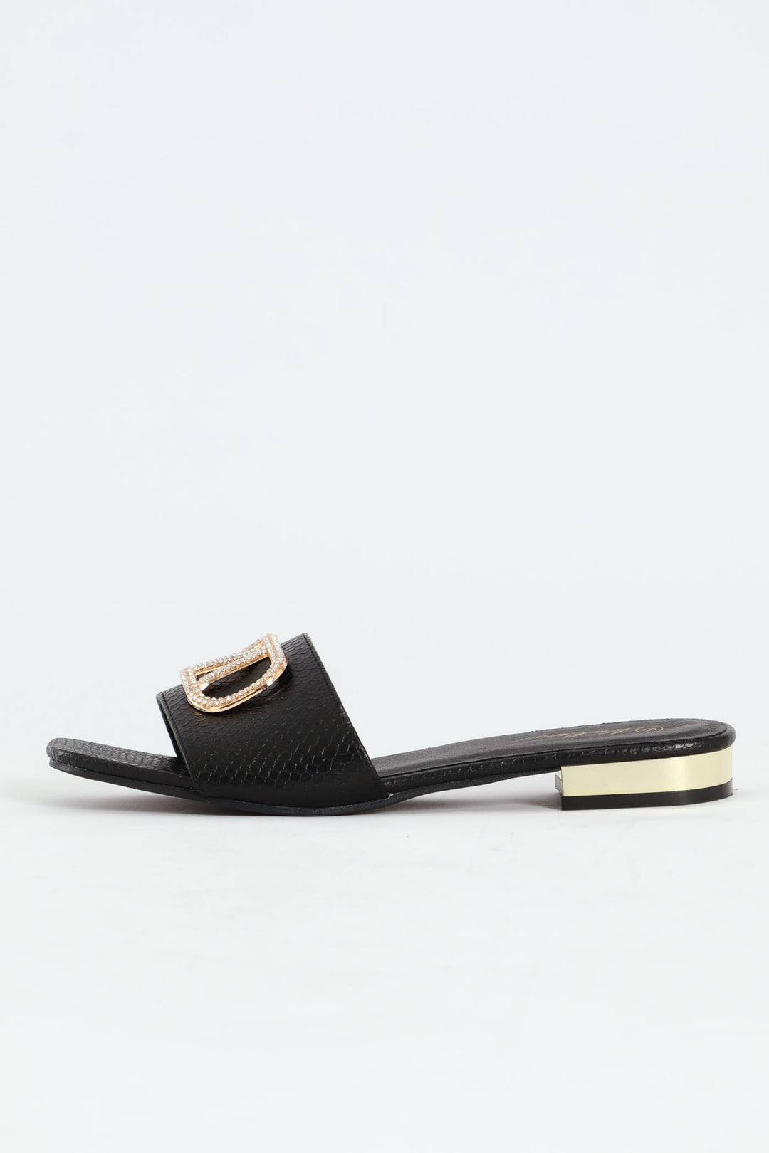 Single Band Low Block Heeled Sandal With Trim - Black