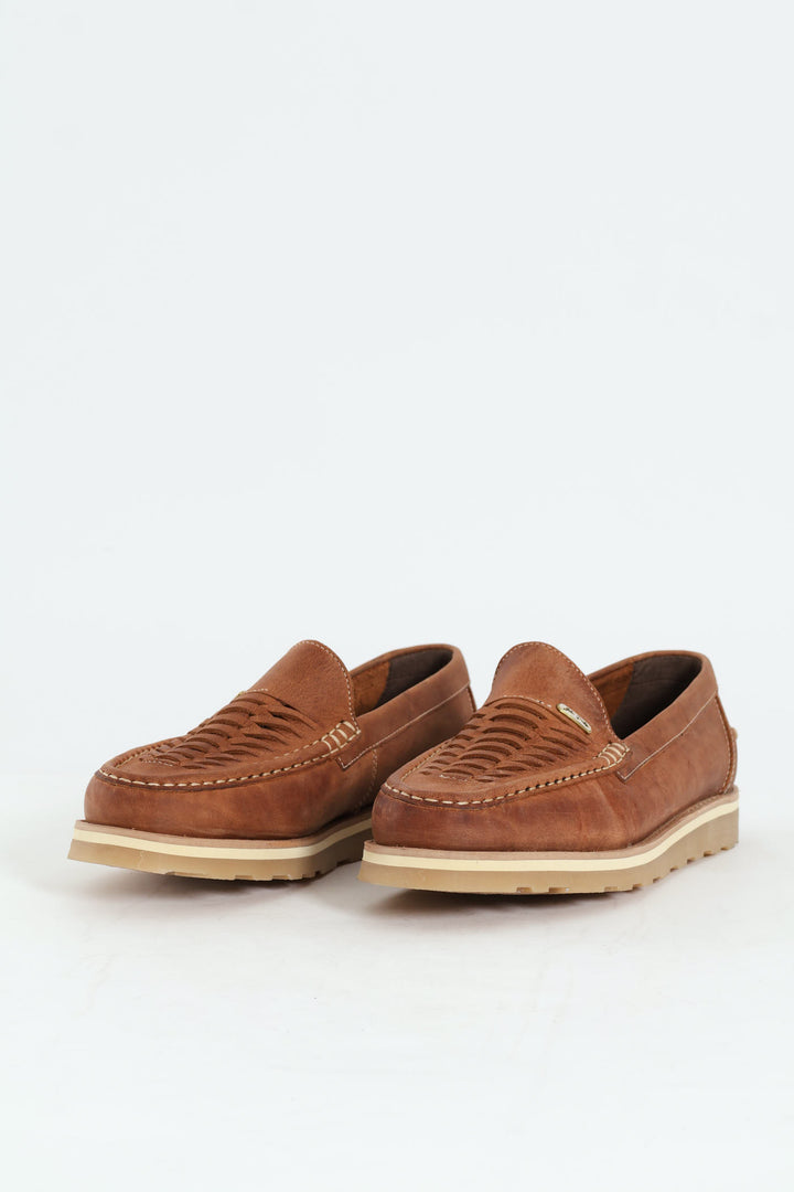 Woven Leather Slip-On Loafer - Tan