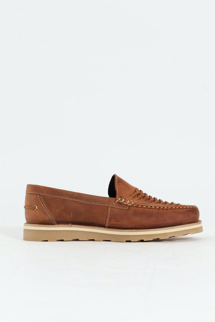 Woven Leather Slip-On Loafer - Tan
