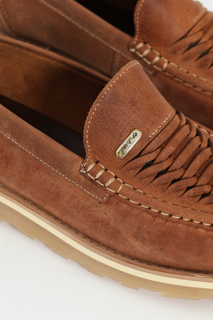 Woven Leather Slip-On Loafer - Tan
