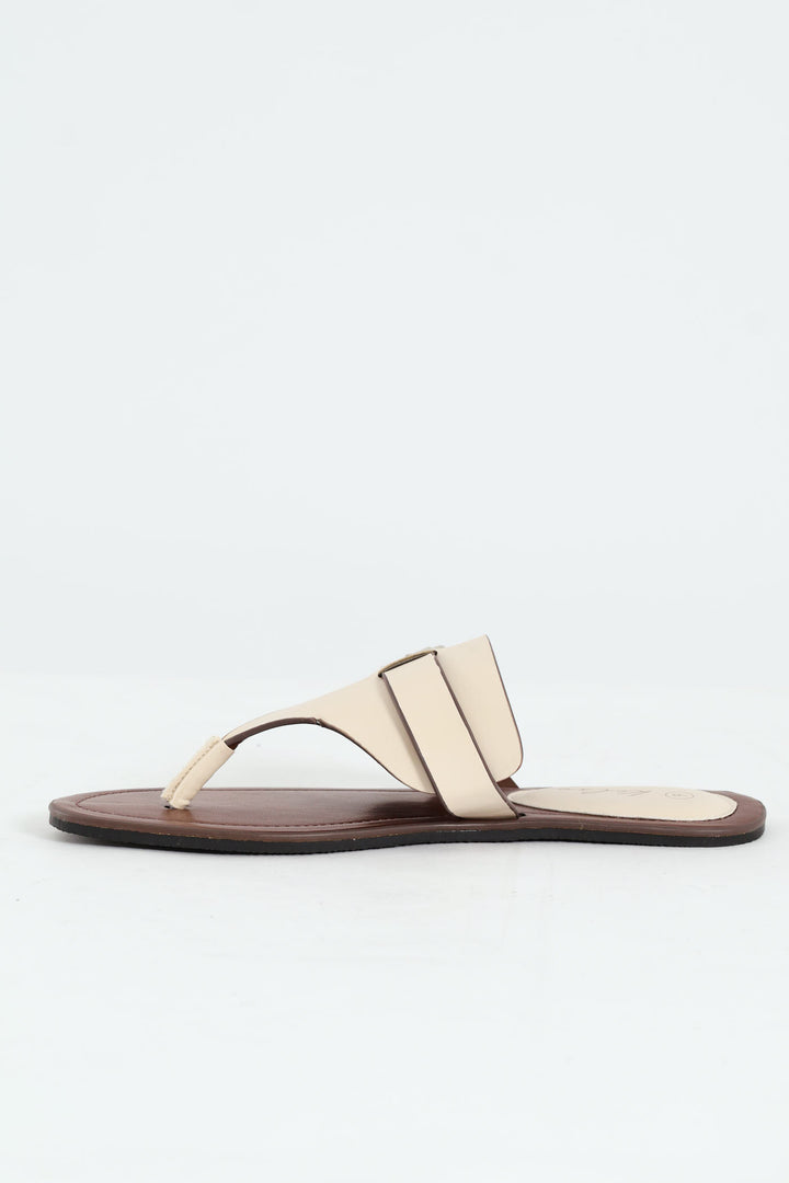 Padded Sock & Buckle Detail Thong Sandal - Off White
