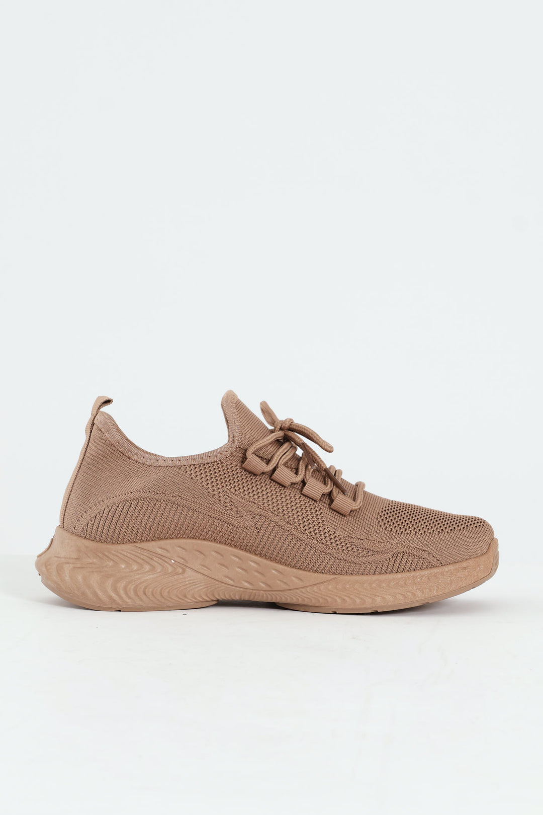 Basic Fly Knit Lace Up Slip On Sneaker - Taupe