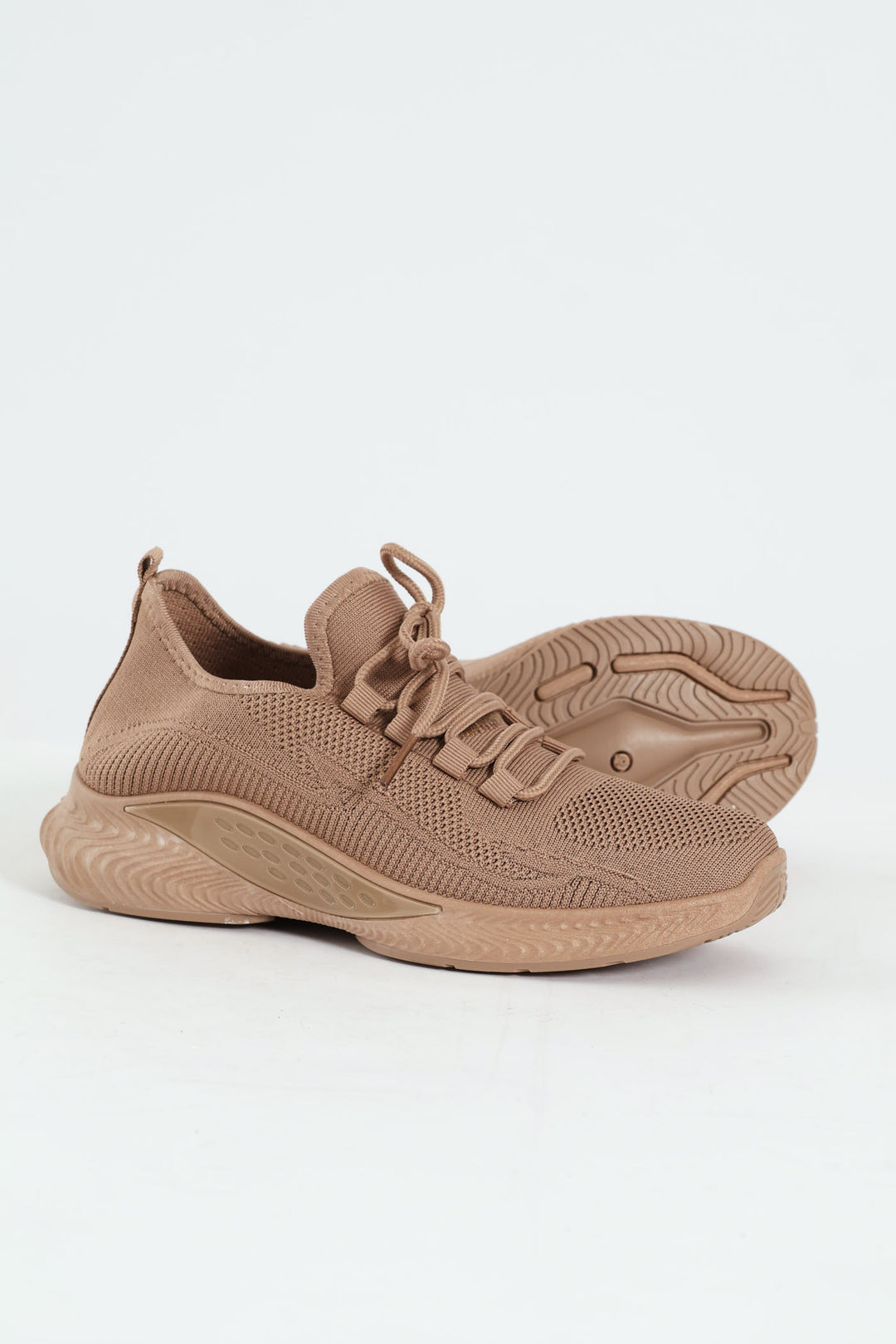 Basic Fly Knit Lace Up Slip On Sneaker - Taupe