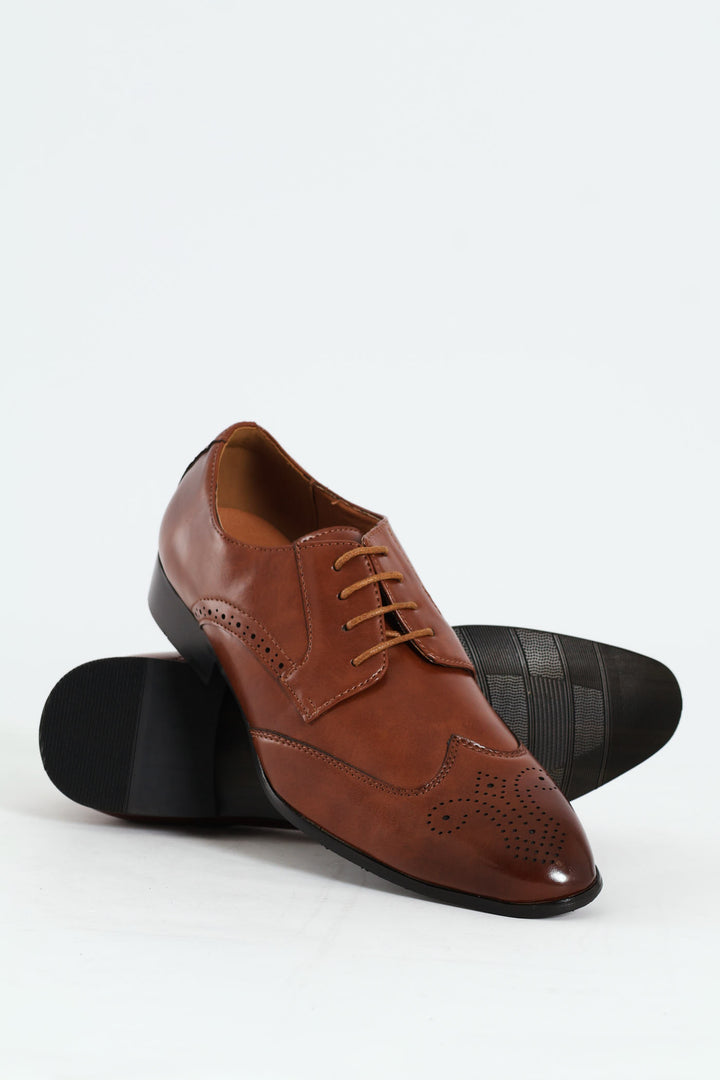 Stitched Wing Detail Lace Up Derby Shoe - Tan