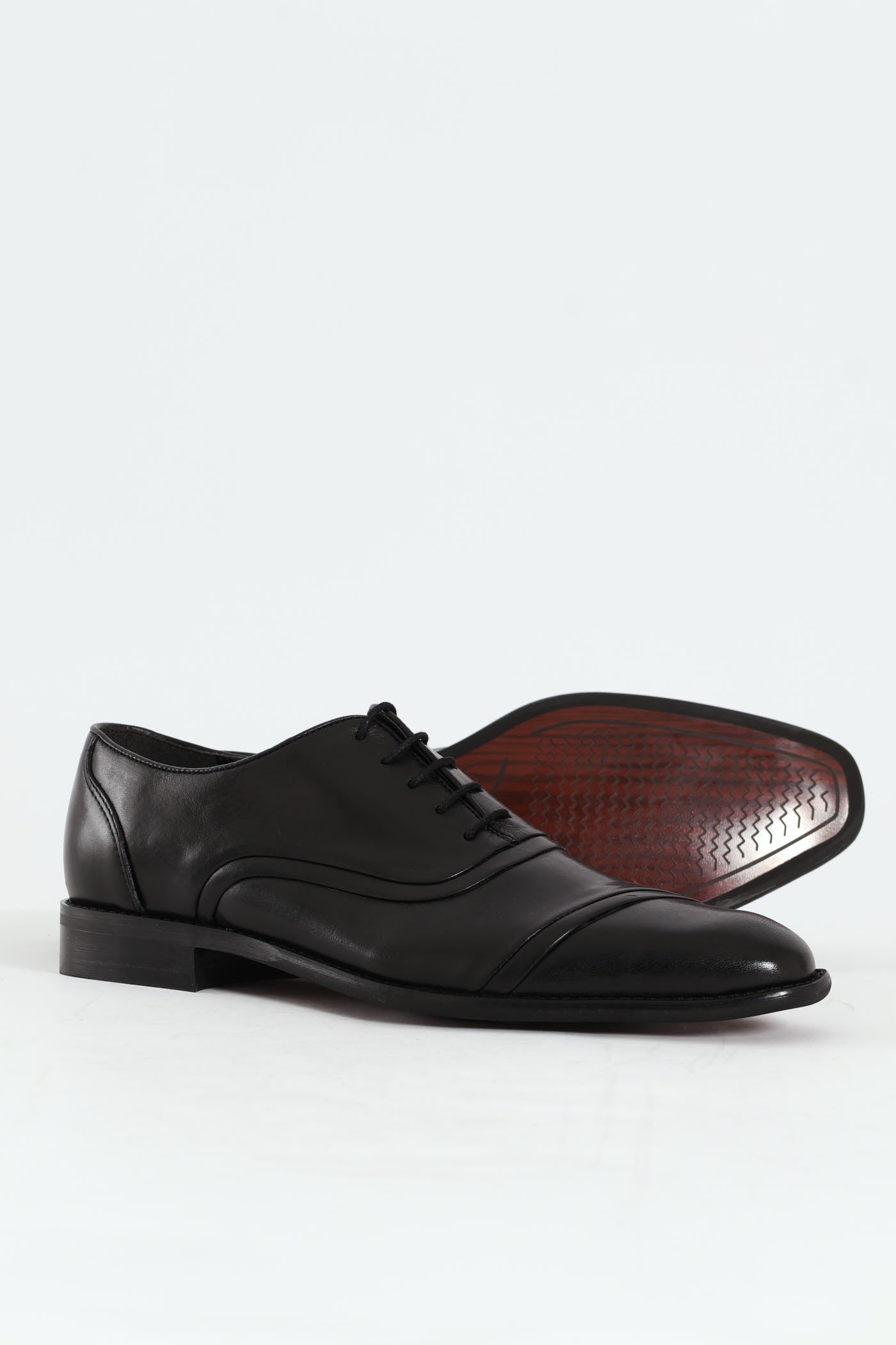 Mens Leather Oxford Toe Cap Dress Shoe - Black – Edgars