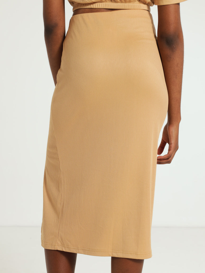 Stretch Rib Skirt with Slit