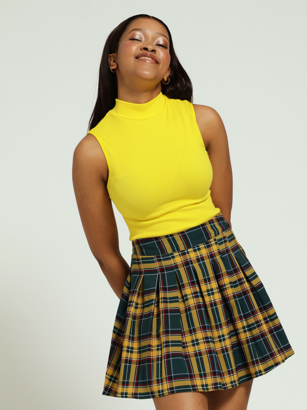 Plaid Pleated Skirt Yellow And Black Plaid Skirt Plaid Mini Skirt