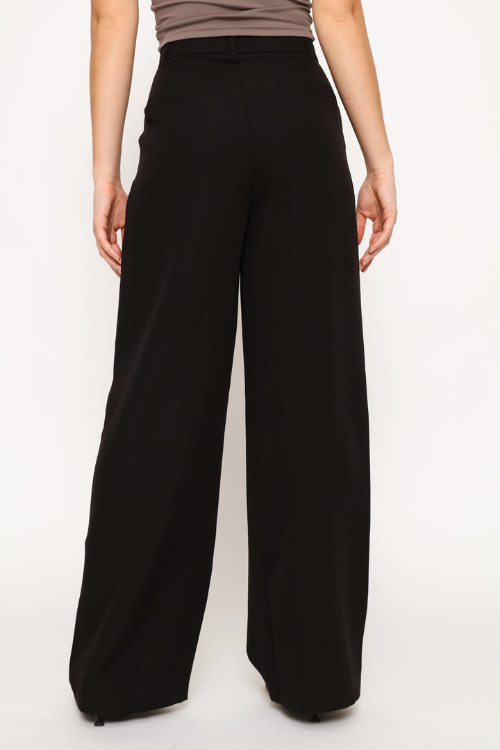 Wide Leg Pleated Trouser - Black