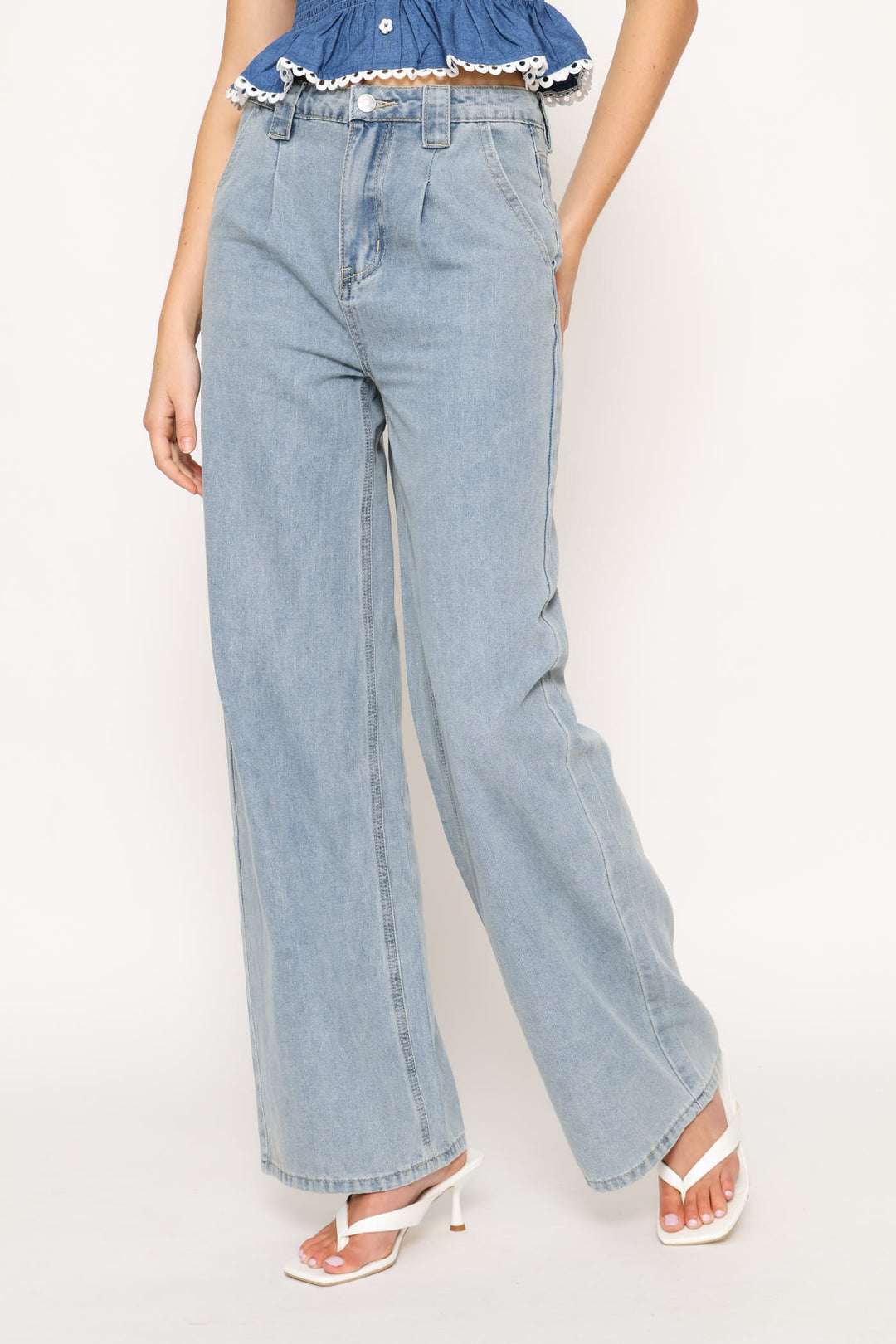 Wide Leg Flare Pants - Light Blue
