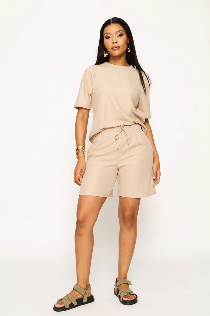 Waffle Boxy Tee - Light Stone