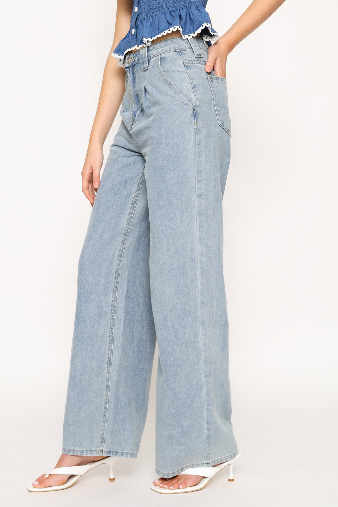 Wide Leg Flare Pants - Light Blue