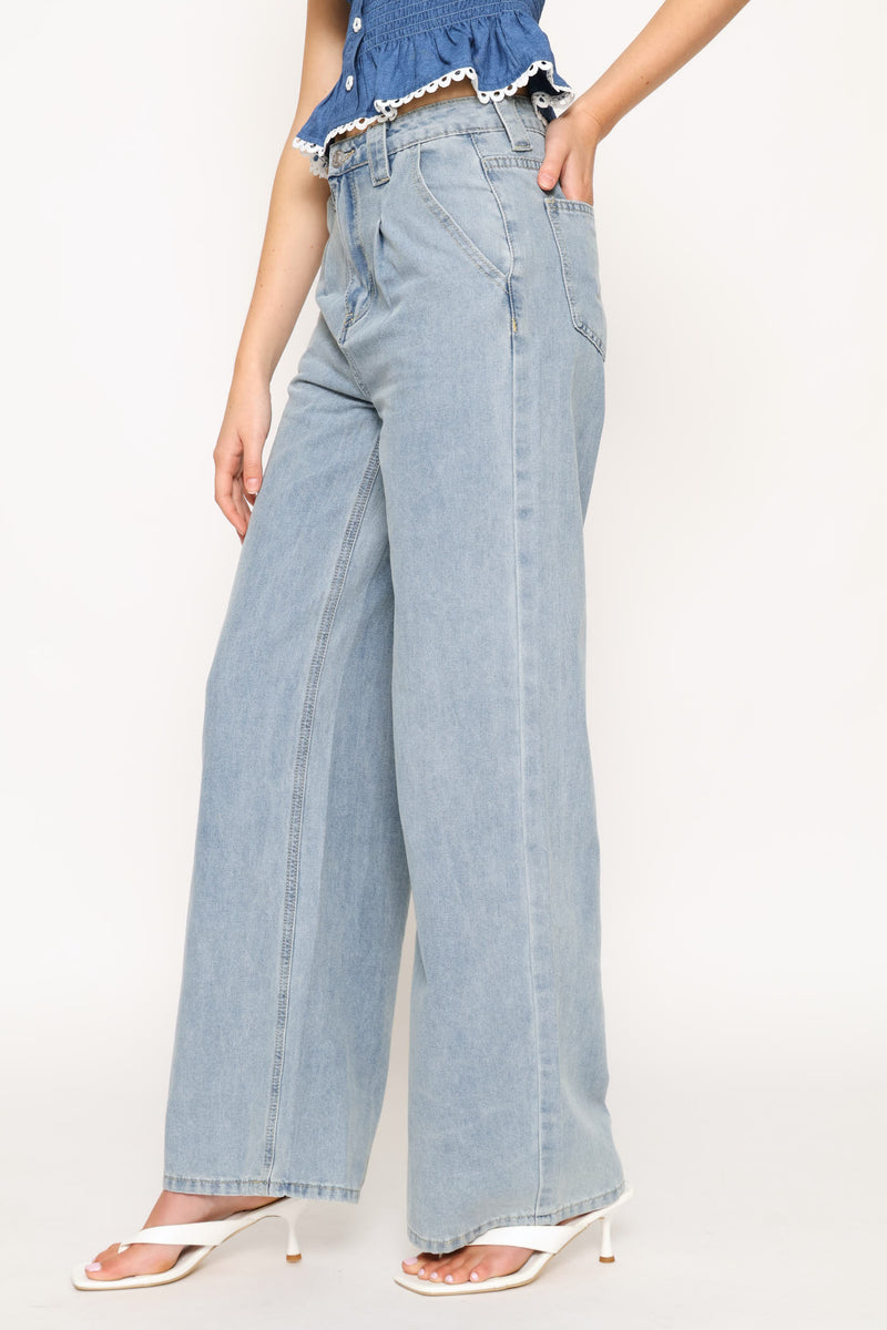 Wide Leg Flare Pants - Light Blue