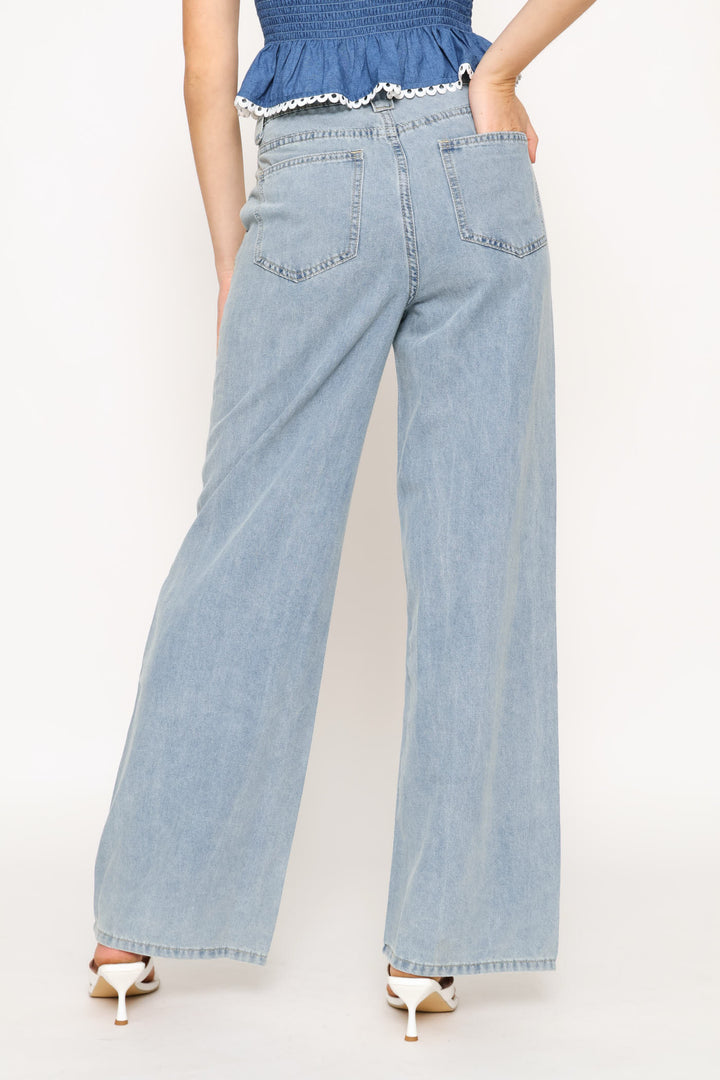 Wide Leg Flare Pants - Light Blue
