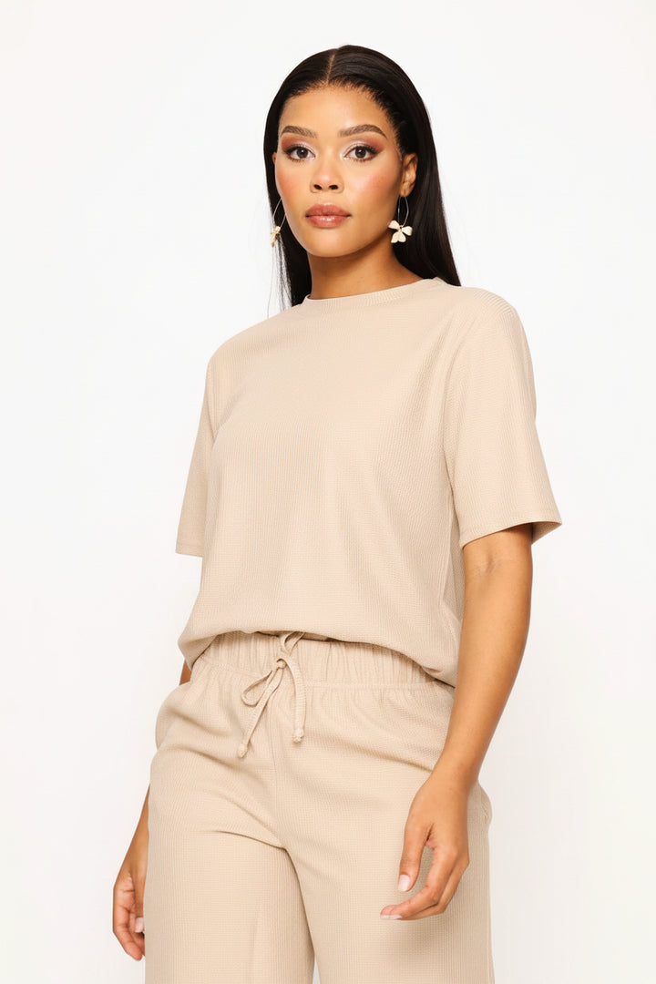 Waffle Boxy Tee - Light Stone