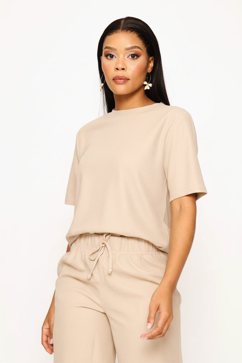 Waffle Boxy Tee - Light Stone
