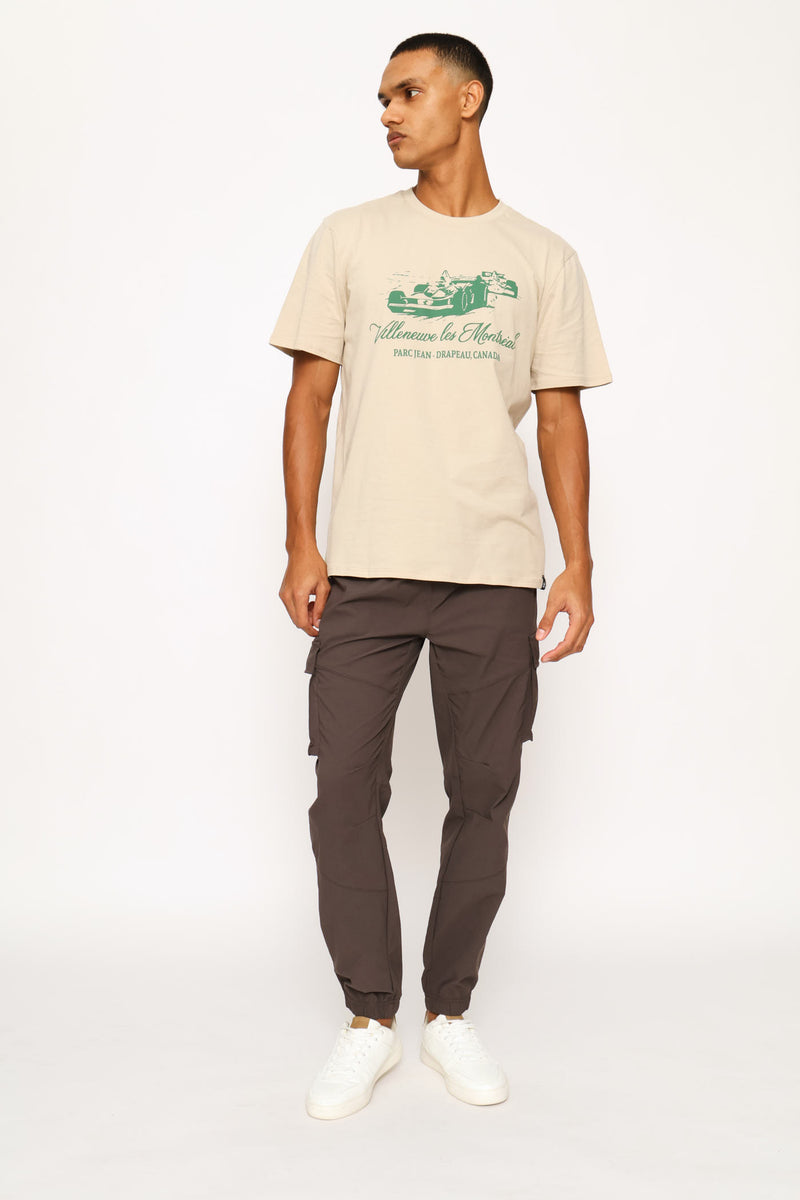 Car Race Print Tee - Light Stone