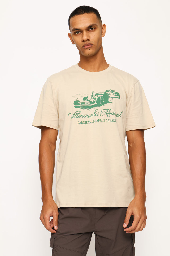 Car Race Print Tee - Light Stone