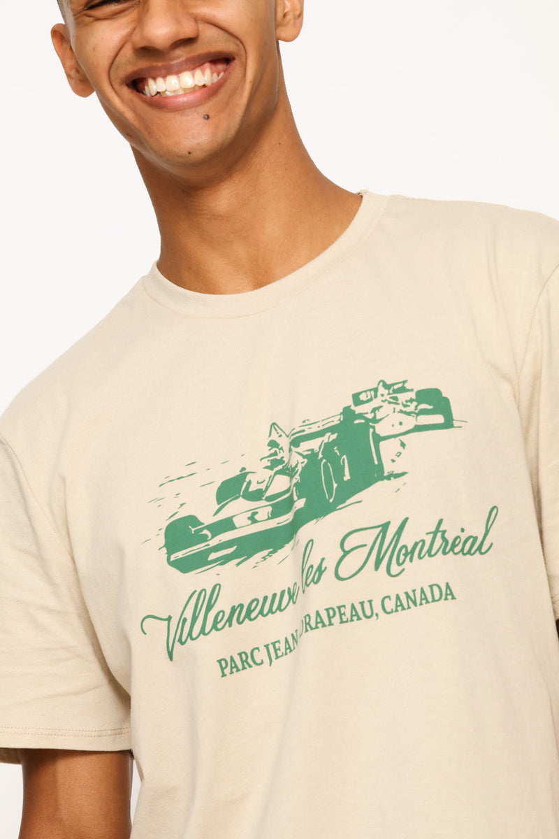 Car Race Print Tee - Light Stone