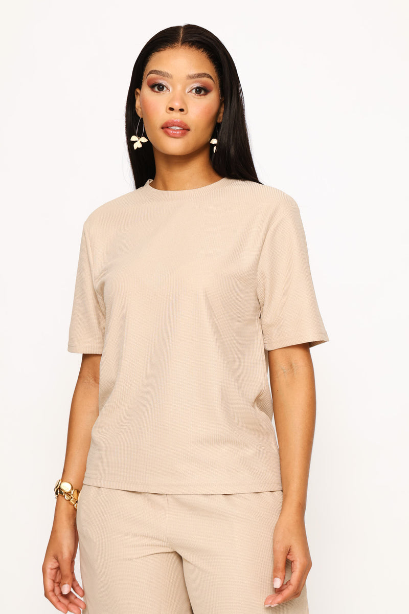 Waffle Boxy Tee - Light Stone