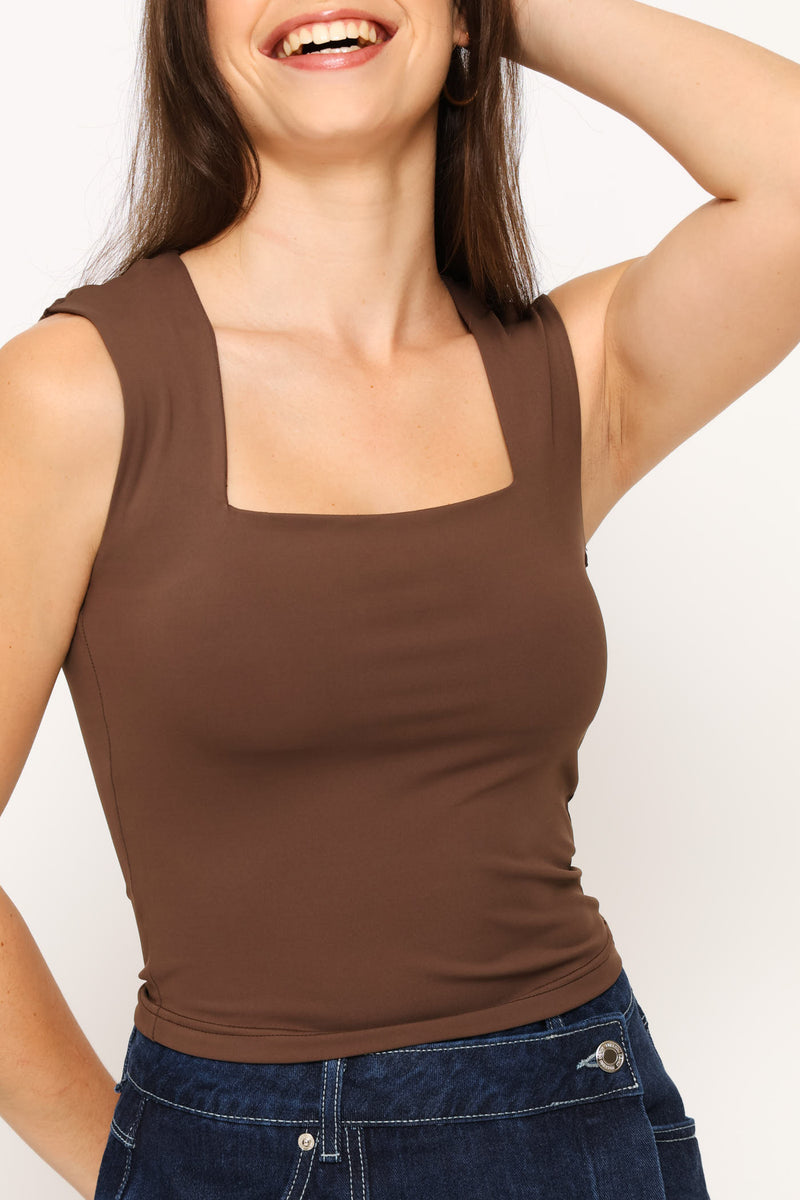 Skin Tight Square Neck Tank - Chocolate