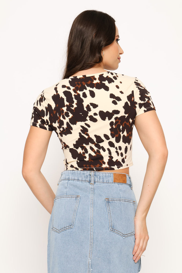 Animal Print Skin Tight Tee - Cream