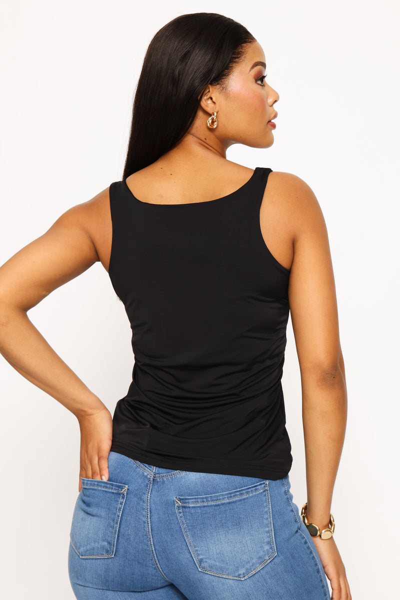 Square Neck Polyamide Tank Top - Black