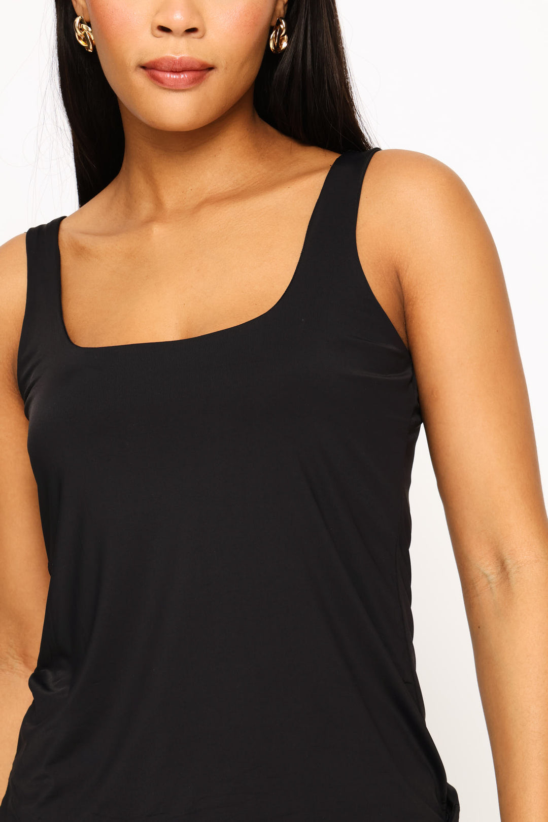 Square Neck Polyamide Tank Top - Black