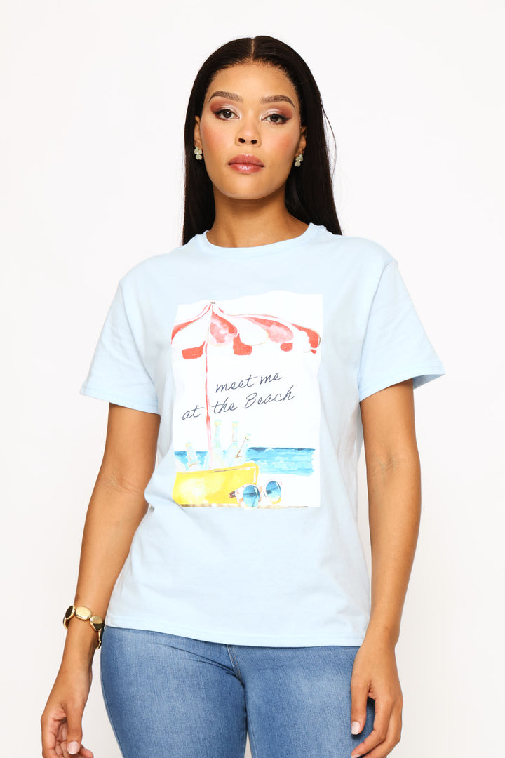 Meet Me At The Beach Tee - Pale Blue