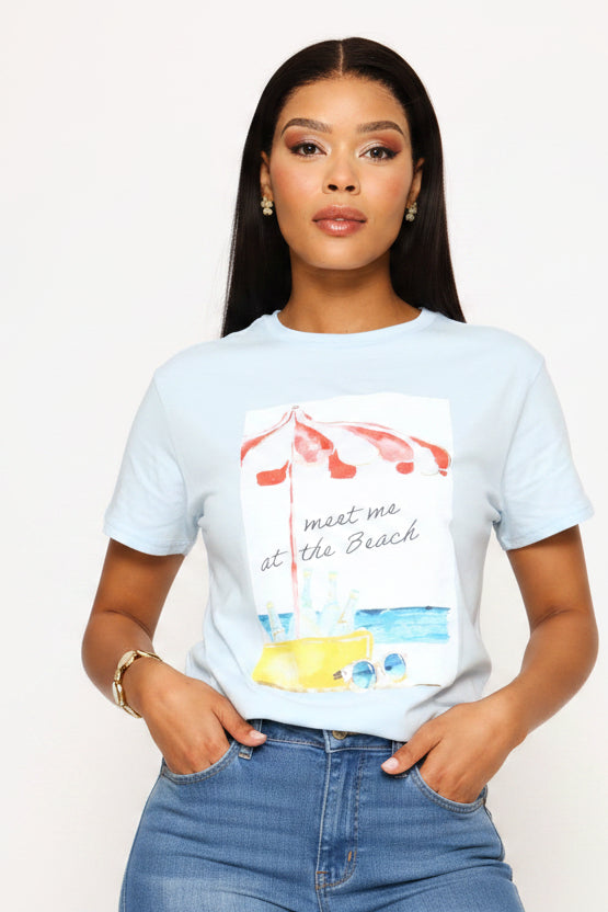 Meet Me At The Beach Tee - Pale Blue