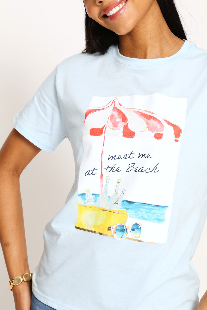 Meet Me At The Beach Tee - Pale Blue