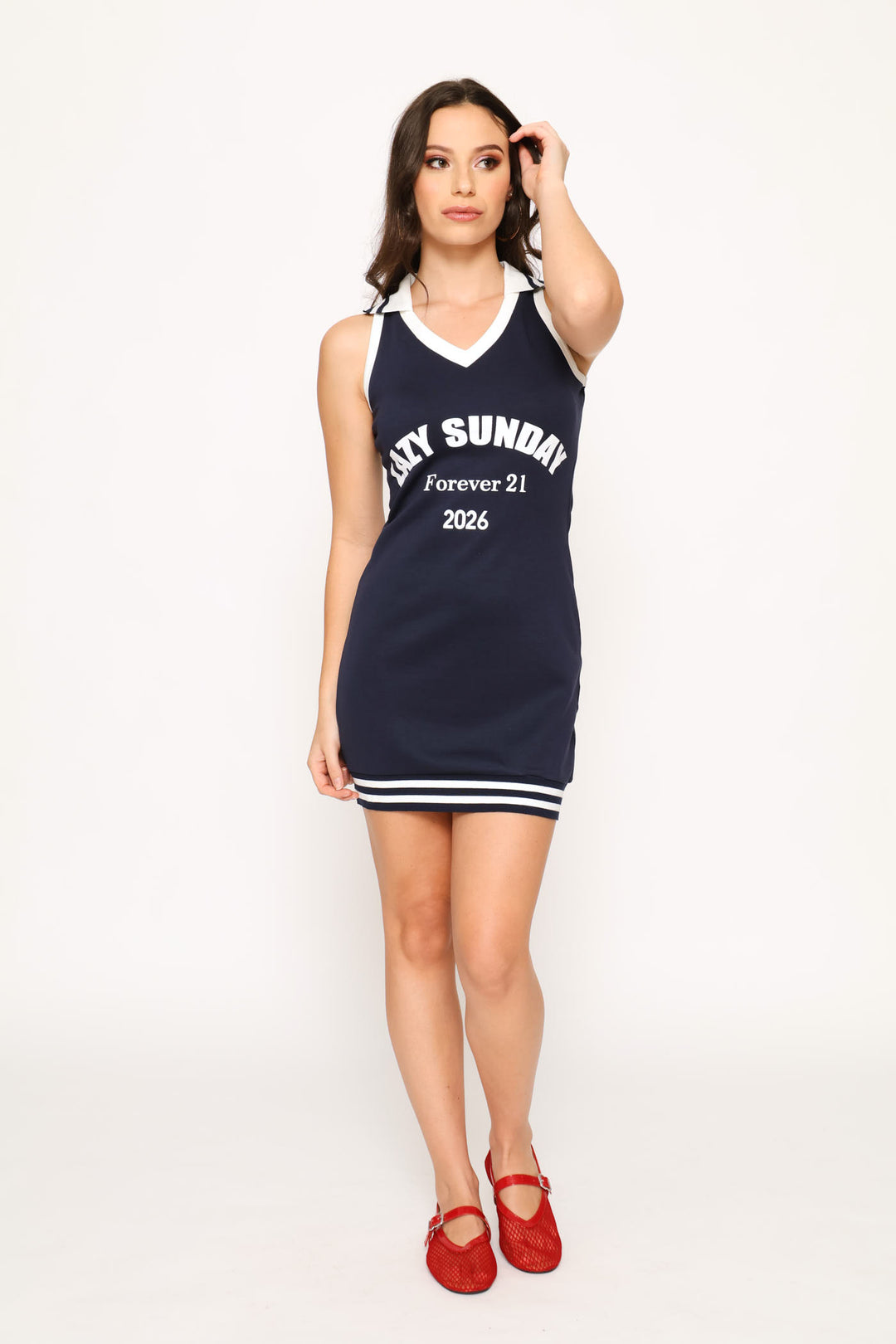 V-Neck Colourblock Bodycon Knit Dress - Navy
