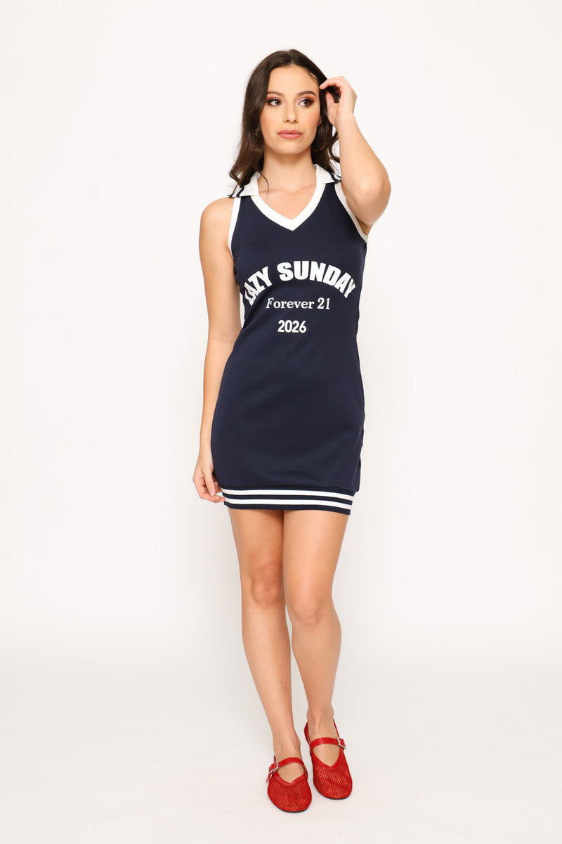 V-Neck Colourblock Bodycon Knit Dress - Navy
