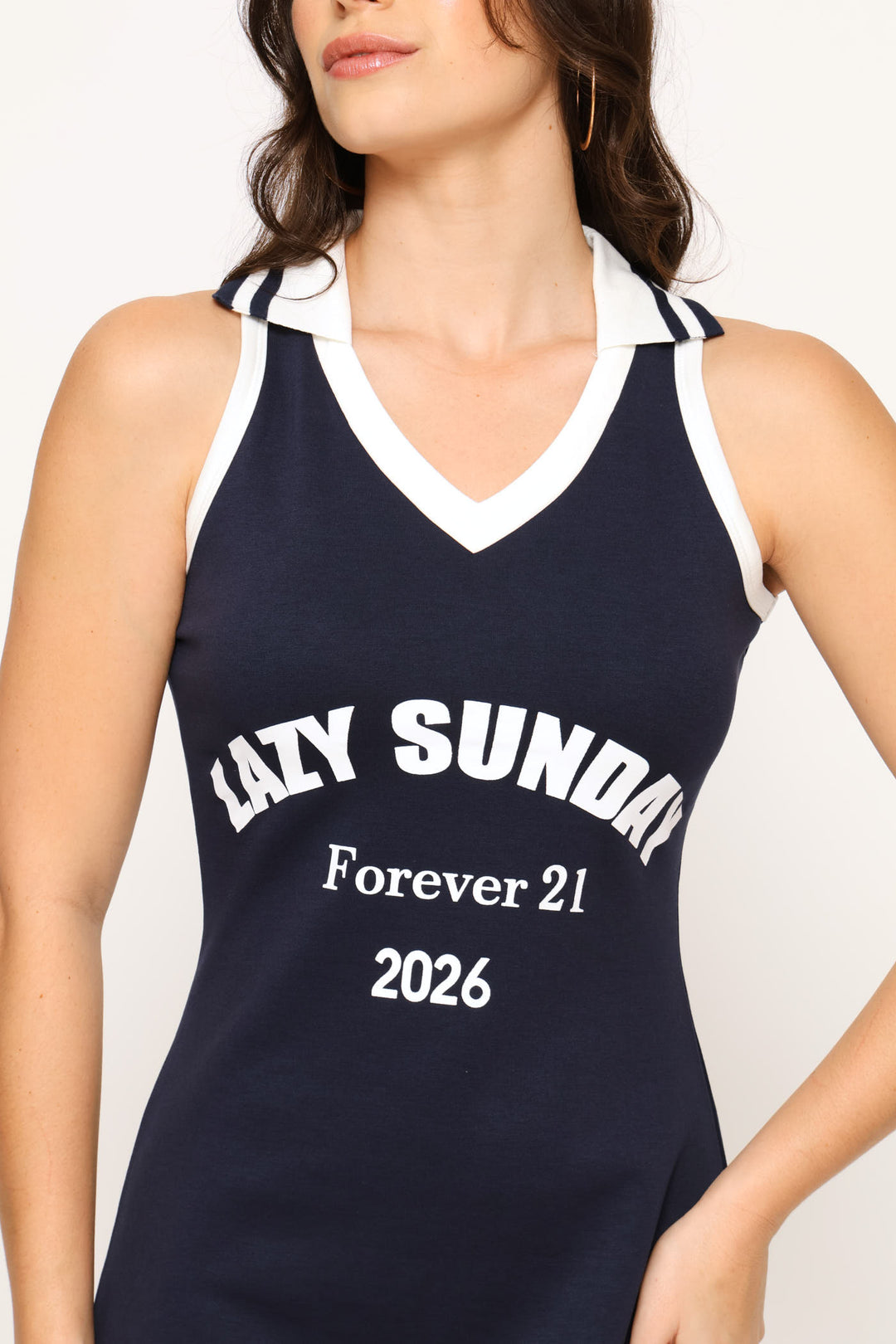 V-Neck Colourblock Bodycon Knit Dress - Navy