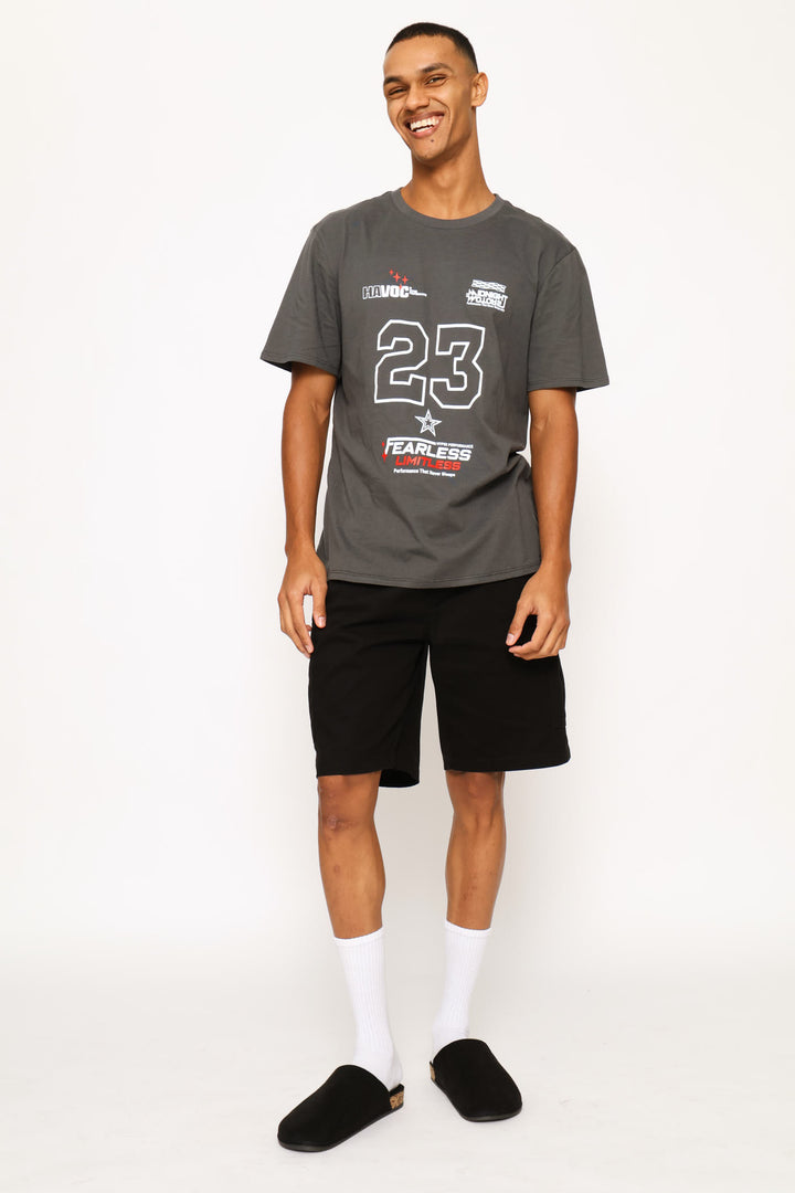 Number Sports Print Tee - Dark Grey