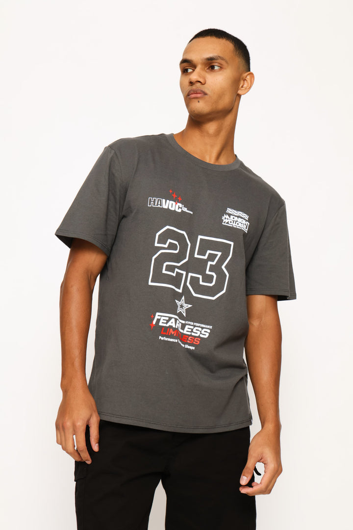 Number Sports Print Tee - Dark Grey
