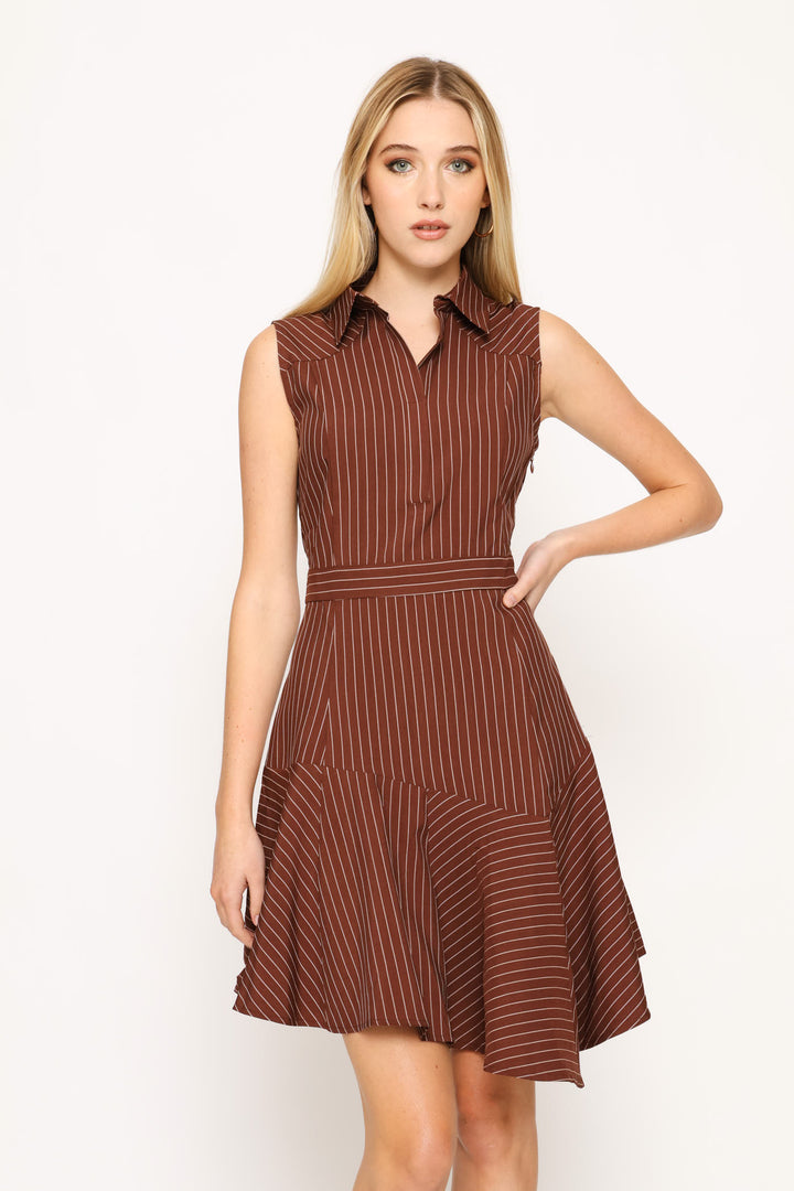 Sleeveless Fit & Flare Mini Dress - Brown